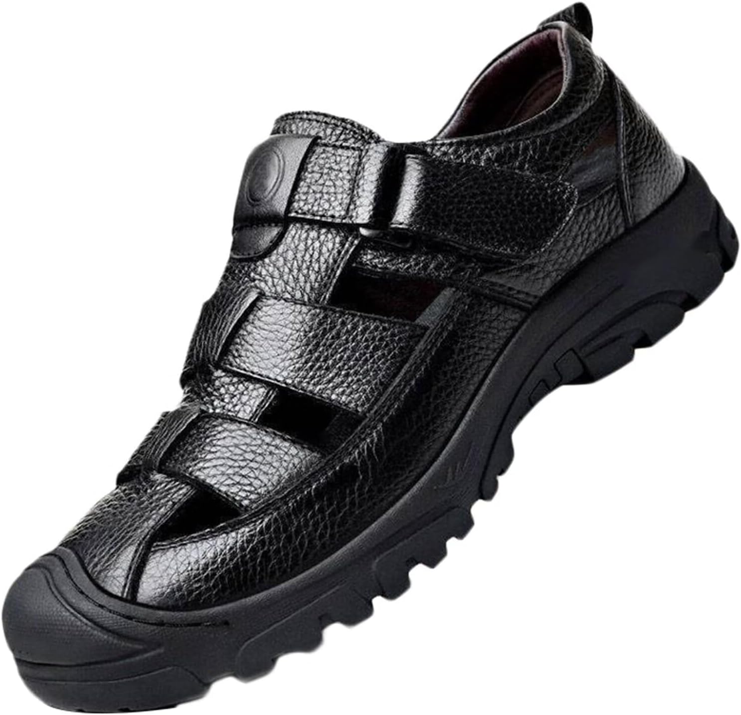 

Кожаные сандалии для мужчин, дышащие, с закрытым носком, для прогулок, летние пляжные и походные сандалии Hnvavq, черный