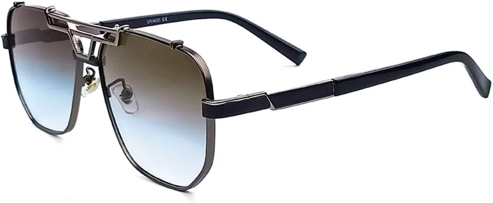 

Солнцезащитные очки Polygon с плоской верхней частью и двойной перемычкой, женские, в стиле панк, модные мужские, для вождения TYUVIVO, C04 Silver Tea Blue