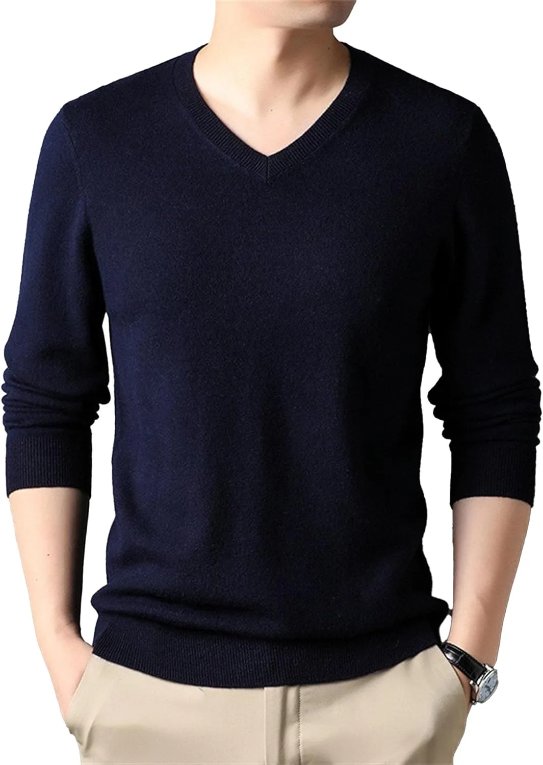 

Мужской свитер V-образным вырезом, длинный рукав, Slim Fit QOAAIE