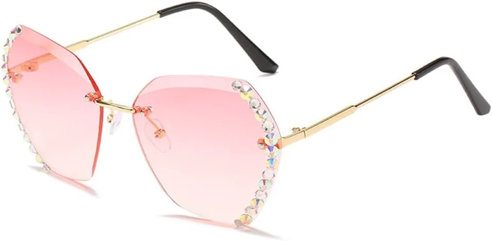 

Винтажные солнцезащитные очки большого размера без оправы для женщин, модный дизайн, оправа с бриллиантовой окантовкой, защита от ультрафиолета UV400 KTUCN, 3