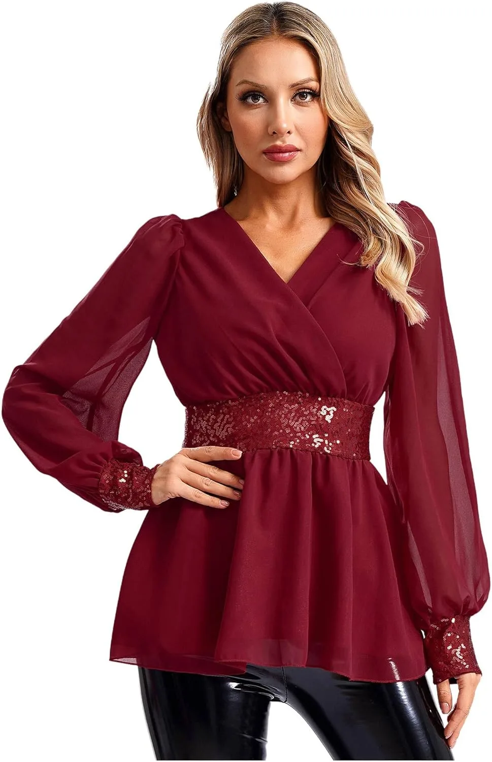 

Женская блузка с длинными рукавами и пайетками Chaoyinn