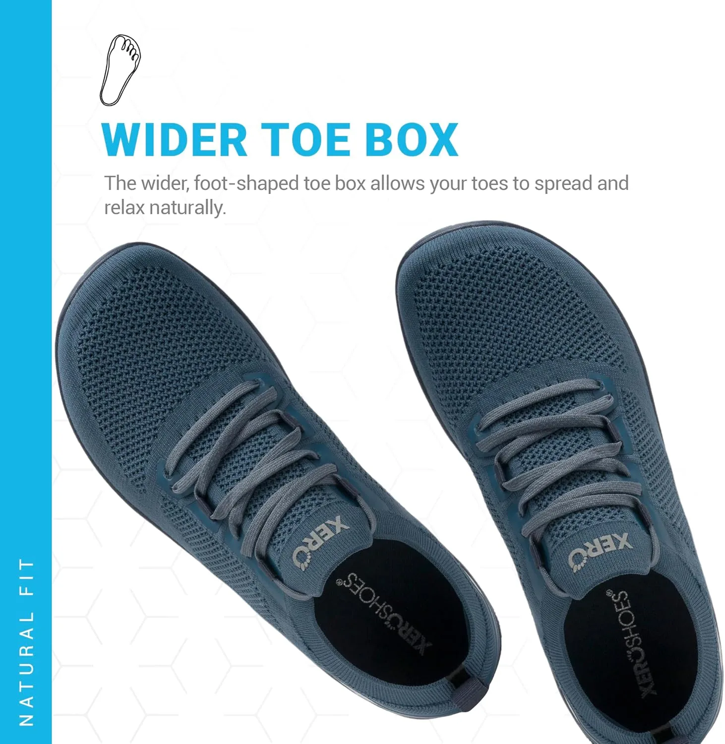 Мужские кроссовки Xero Shoes для ходьбы босиком | Кроссовки Nexus Knit для тренировок | Модные мужские кроссовки с нулевым перепадом высоты подошвы и широким носком | Минималистичный дизайн, синий — фото 2