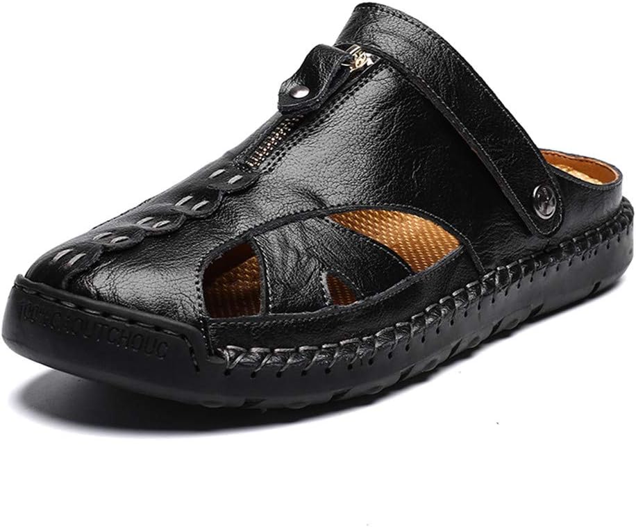 

Мужские тапочки-сандалии Летние кожаные дышащие шлепанцы Пляжные мягкие тапочки с открытым носком Для повседневного использования Asifn, черный