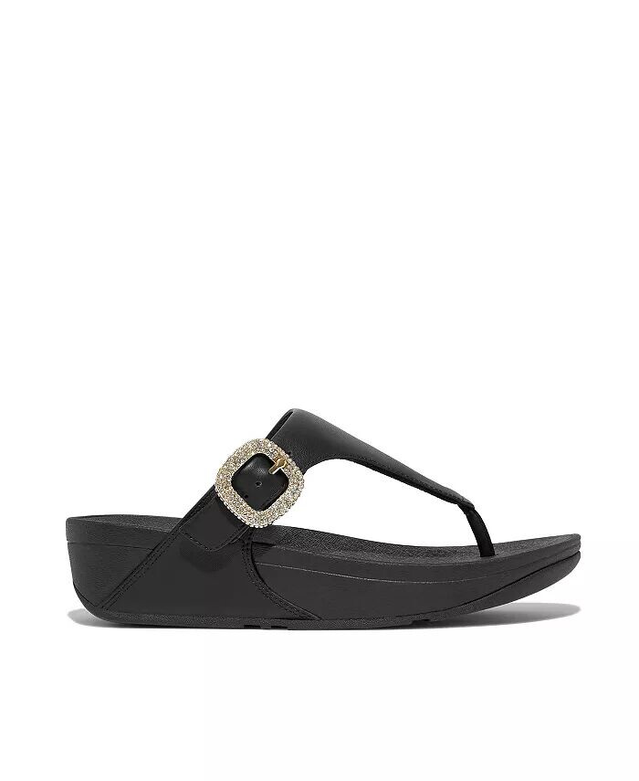 Женские кожаные сандалии Lulu с пряжкой и кристаллами на носке FitFlop, черный — фото 2