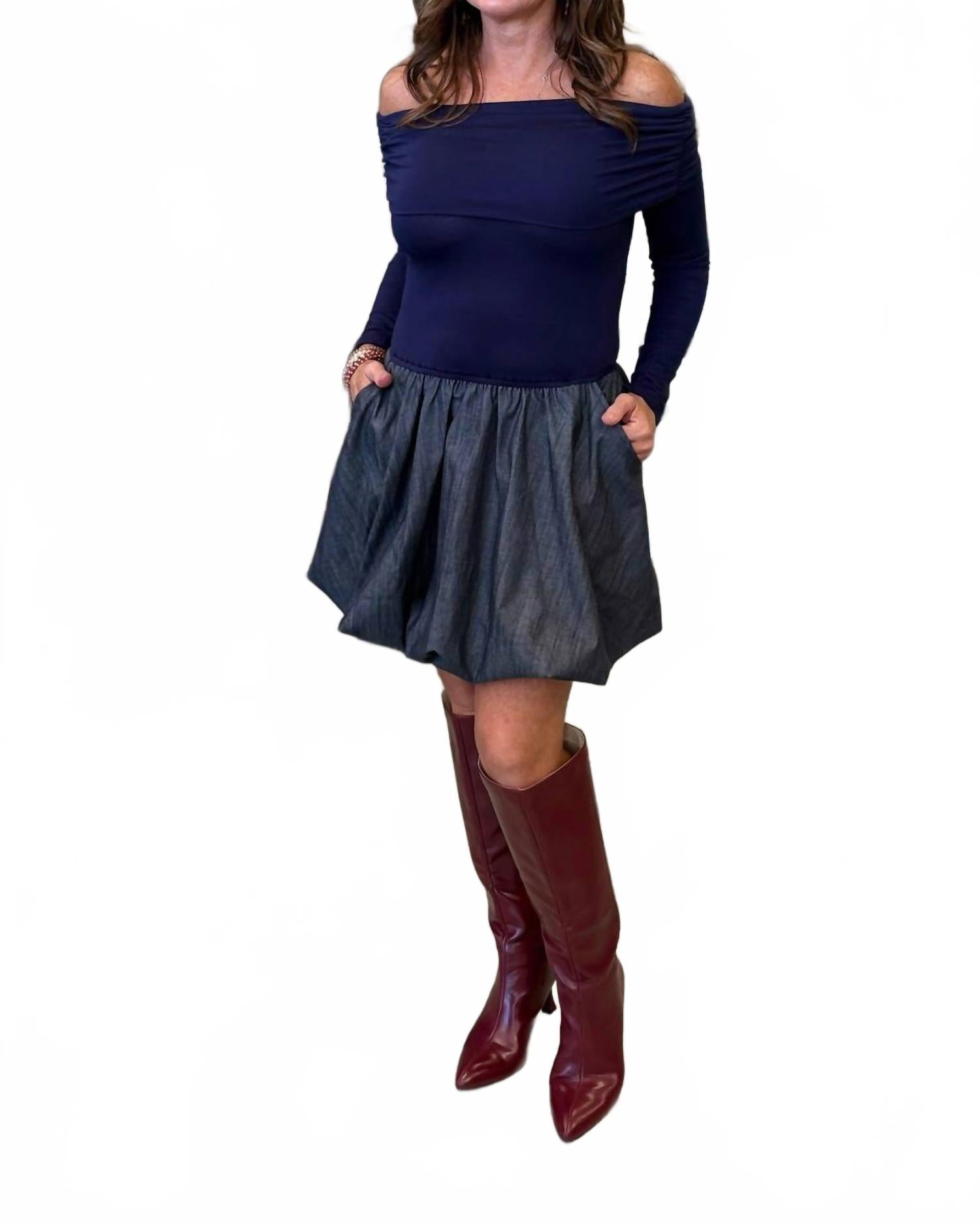 

Платье-пуховое Anais с открытыми плечами из джинсовой ткани VaVa, denim