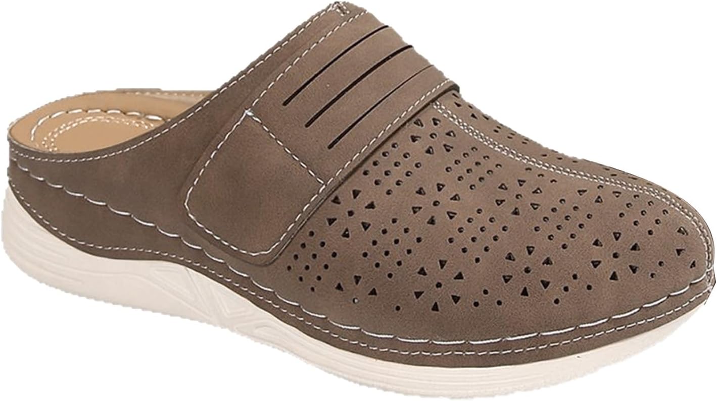 

Летние сабо для женщин, комфортные и дышащие, с вырезами, закрытый носок, повседневные мюли, легкие, на платформе, с поддержкой свода стопы Kajxz, коричневый