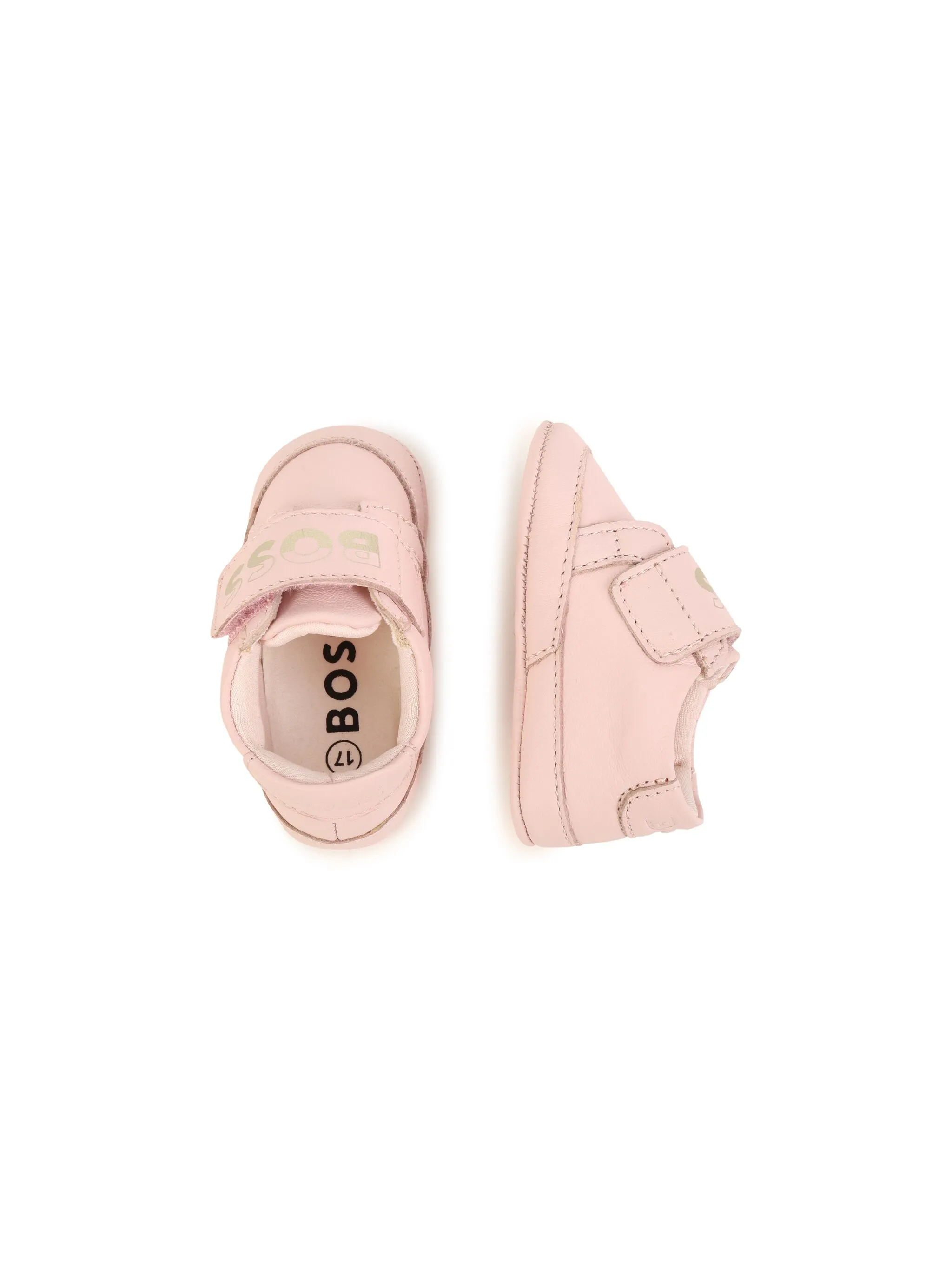 Кожаные тапочки с надписью на логотипе Boss Kidswear, розовый — фото 4