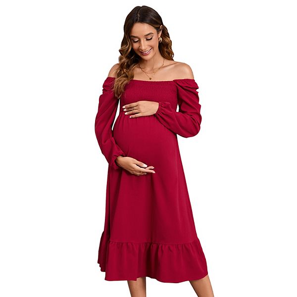 

Женское платье для гостей на свадьбу с квадратным вырезом и сборками для беременных Seoria, Burgundy