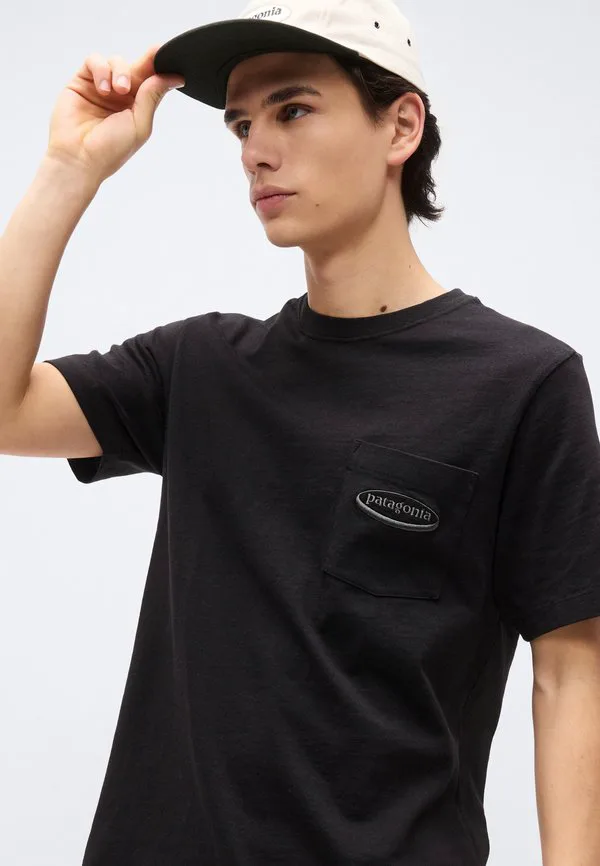 95 овальный логотип карманная футболка базовая футболка Patagonia, Black — фото 4