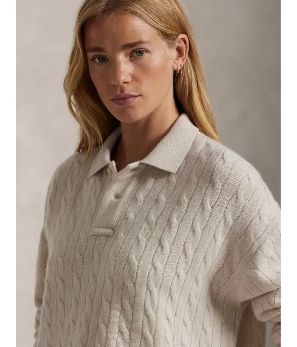 Шерстяной свитер Cropped fit Polo Ralph Lauren, бежевый — фото 4