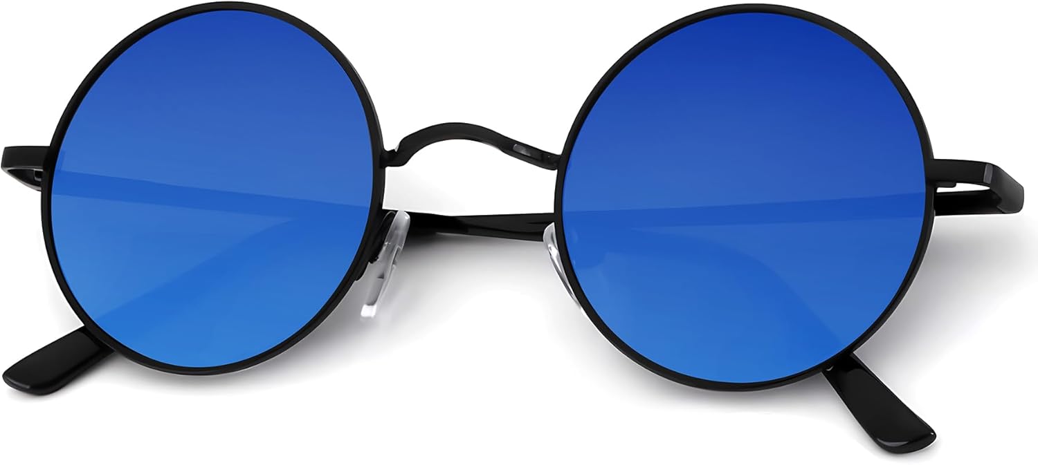 

Круглые поляризованные солнцезащитные очки KALIYADI для мужчин и женщин в стиле ретро с металлическим ремешком и эффектом хиппи, защита от УФ-излучения, A15-black Frame Clear Dark Blue Lens