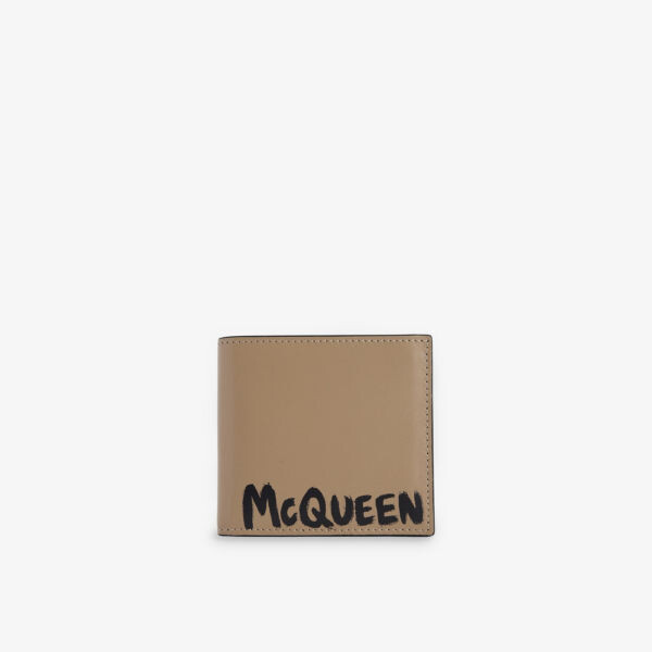 

Кожаный кошелек с фирменным принтом Alexander Mcqueen, бежевый