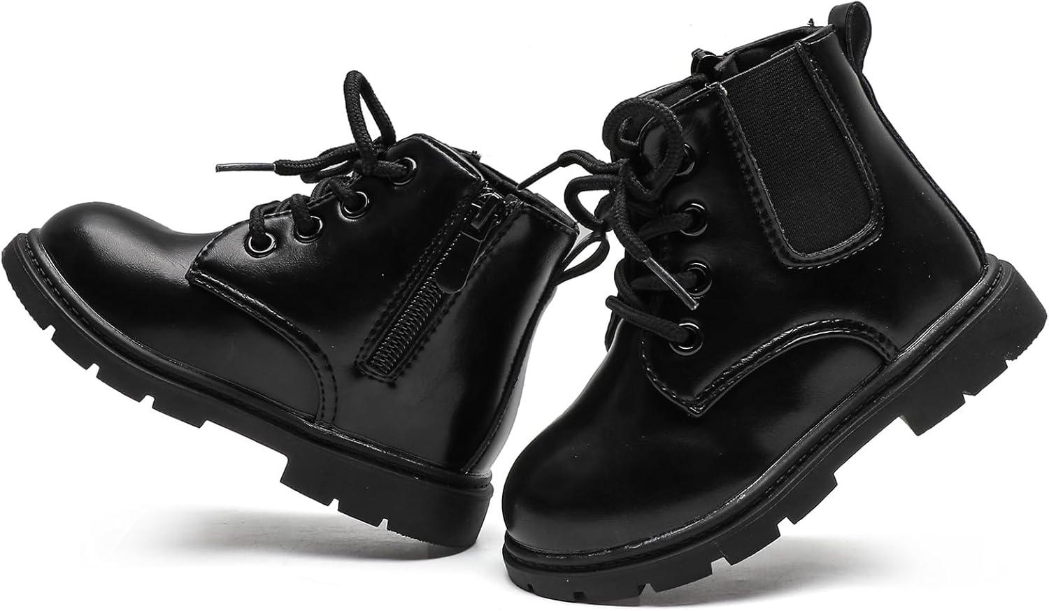 

Детские ботинки для мальчиков и девочек яркого цвета со шнуровкой, ботинки на щиколотку с боковой молнией Mybozz, Black