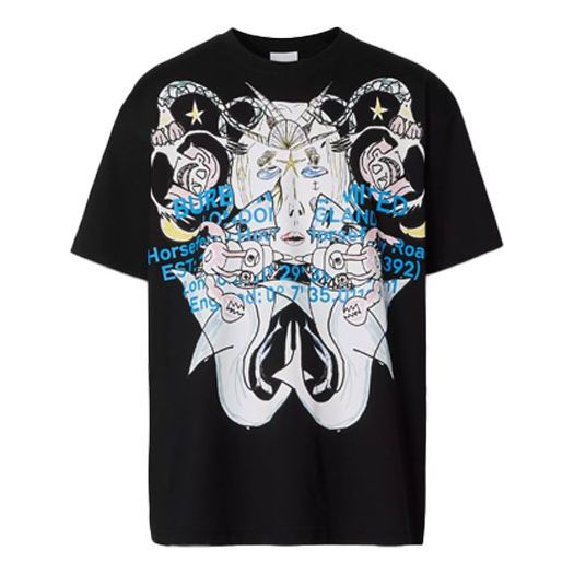 

Футболка Men's Burberry SS21 Cartoon Printing Cotton Loose Short Sleeve Black, черный