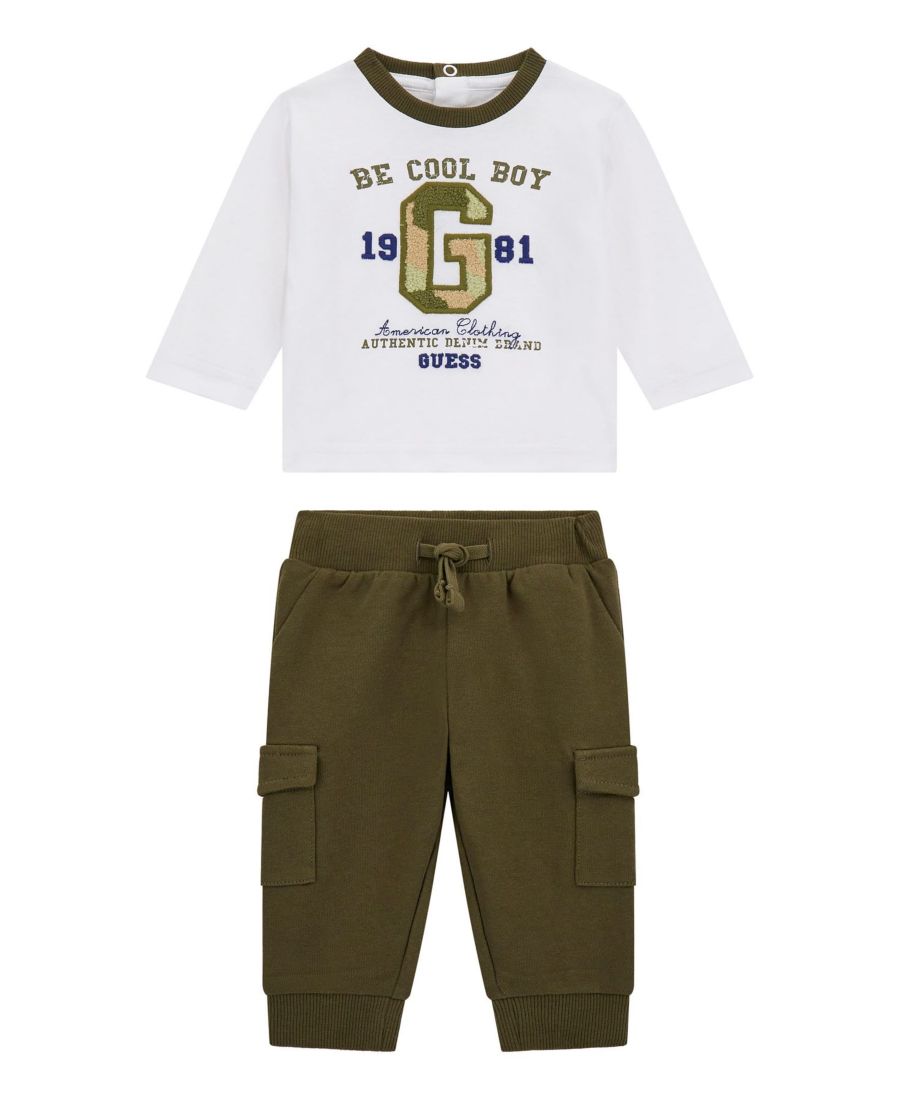 

Детский комплект для мальчиков: футболка с длинными рукавами и спортивные брюки-карго (два предмета) GUESS, White