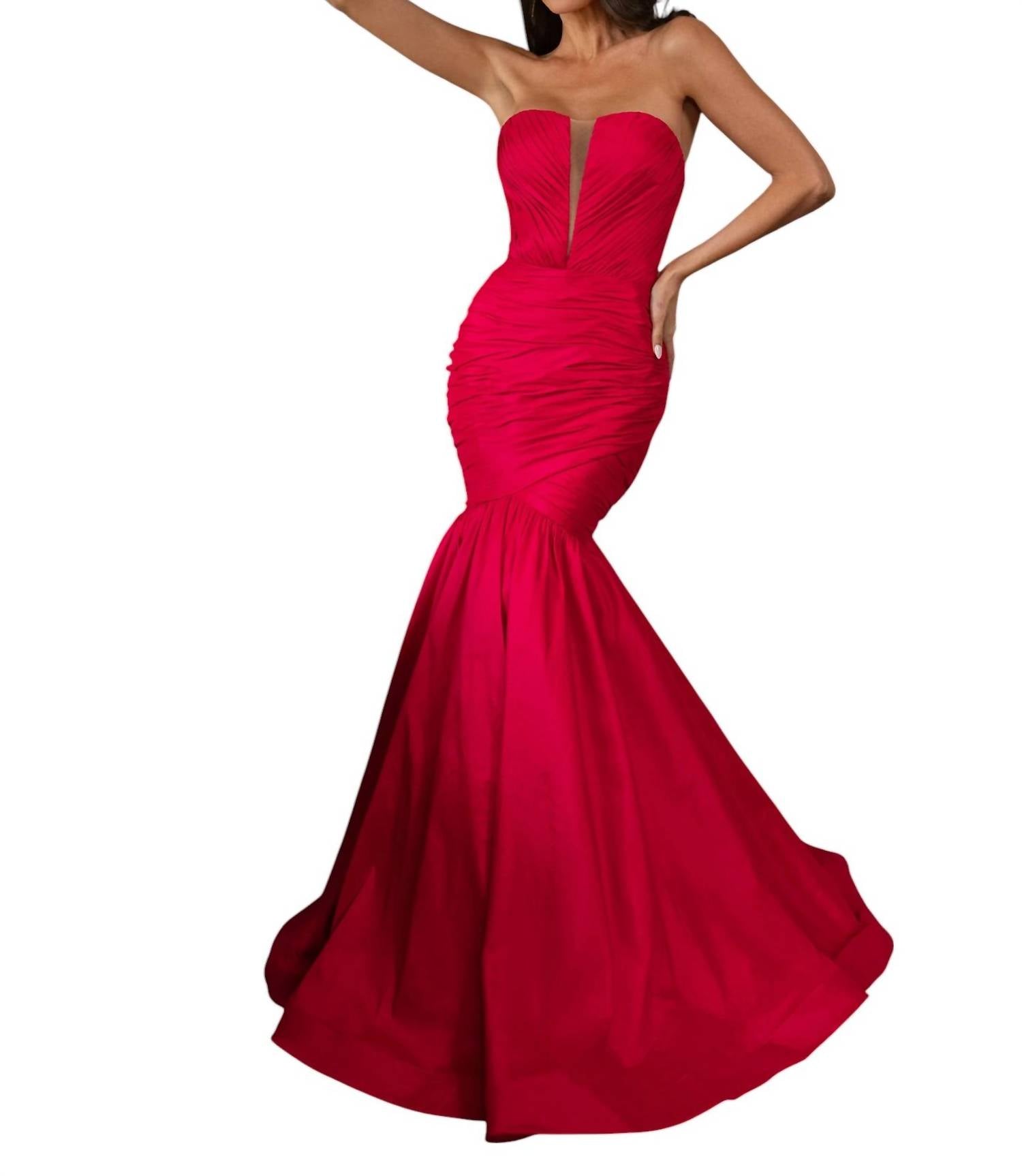 

Роскошное пышное вечернее платье-русалка из тафты в цвете арбуз RACHEL ALLAN