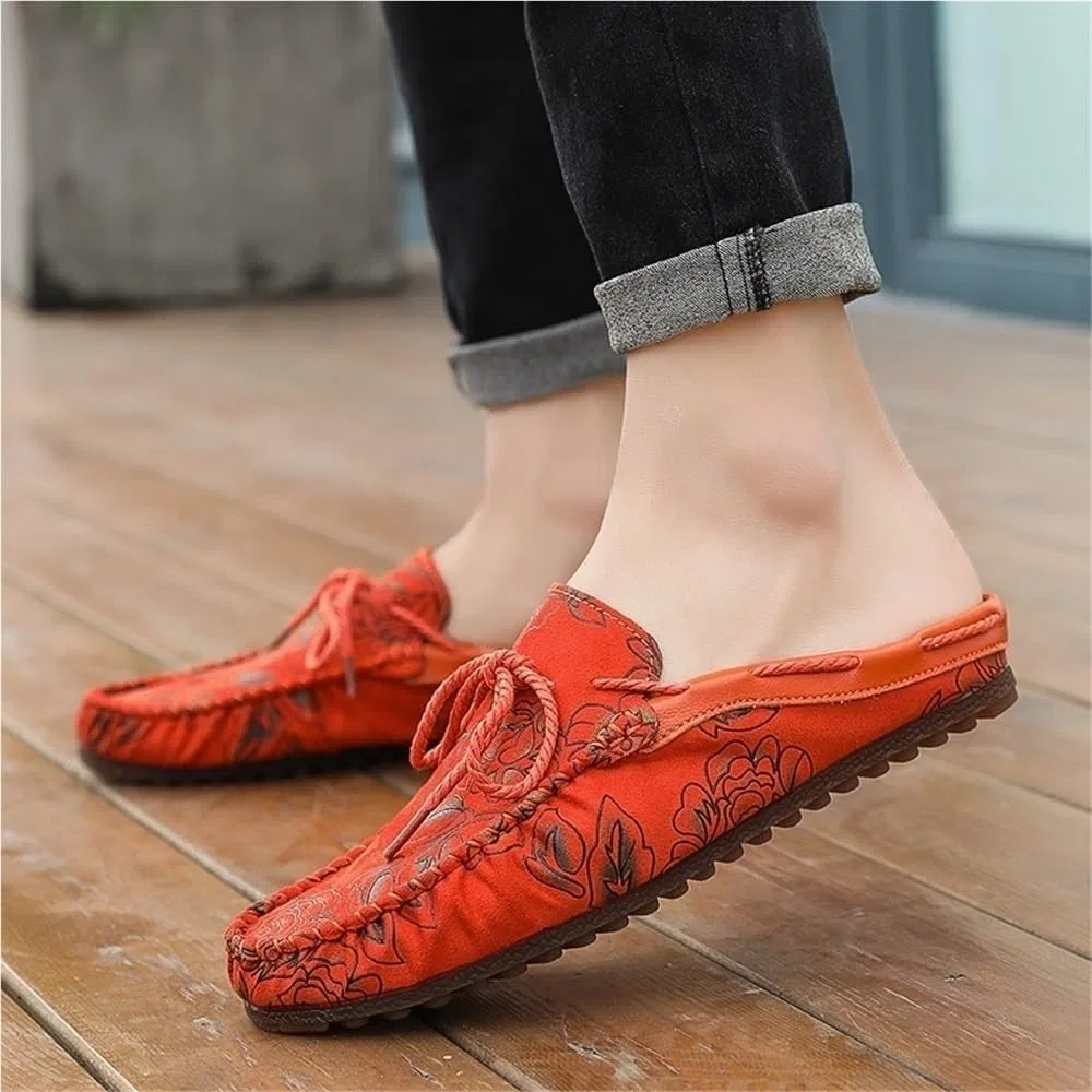 Лоферы кожаные искусственные Mens Floral Vegan Leather Loafers Slip-On Moccasins, красный DHFIRUFSHLO — фото 2