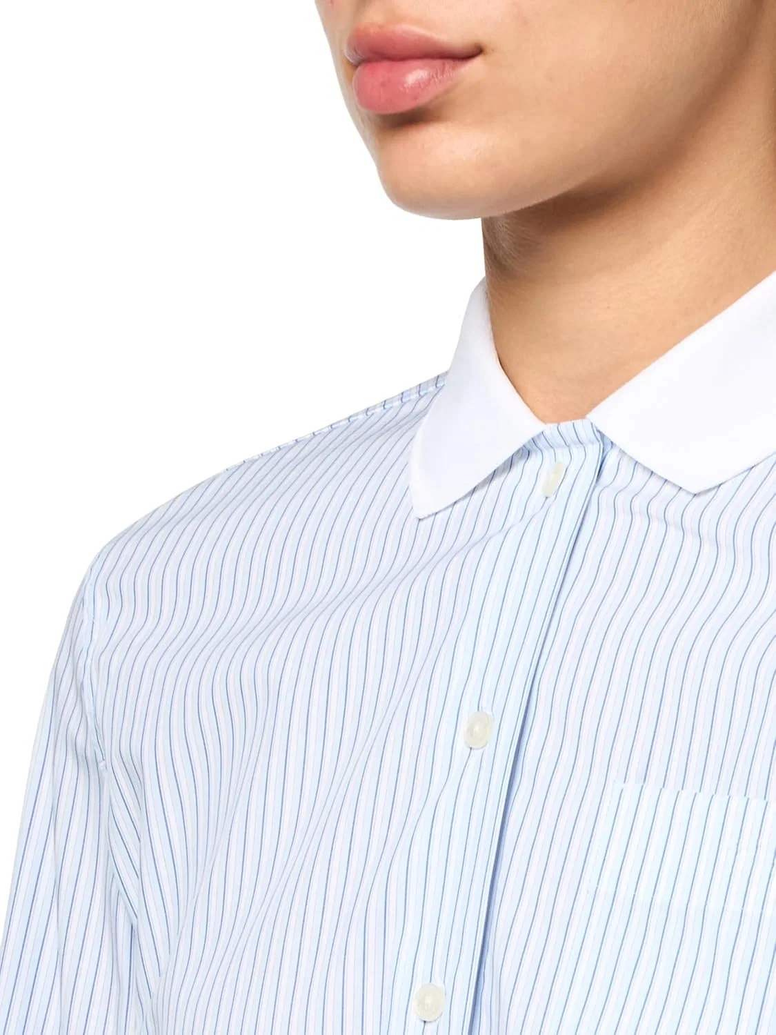 Блуза Lacoste Slim Fit Stretch Poplin, темно-синяя в полоску — фото 3