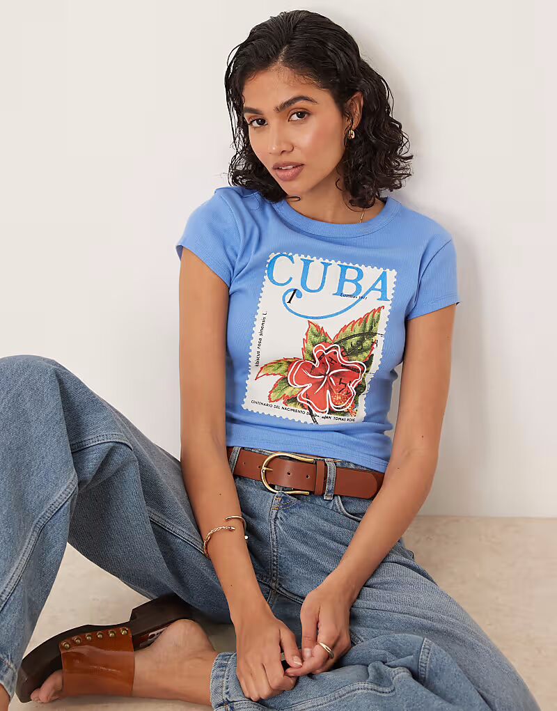 

Детская футболка ASOS DESIGN с изображением открытки Кубы светло-голубого цвета