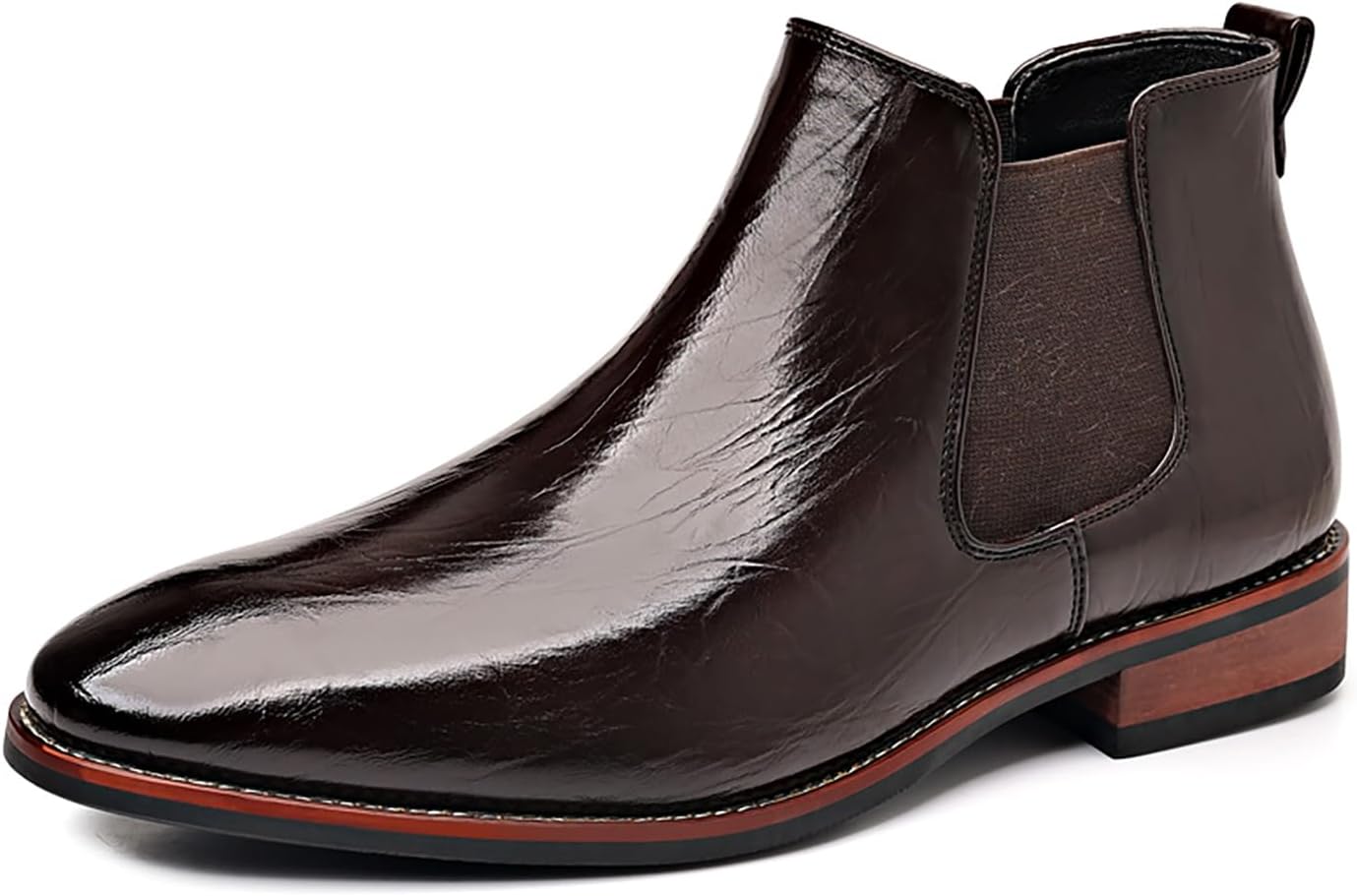 

Мужские классические кожаные челси с ретро-заостренным носком, эластичной вставкой, высокие ботинки для работы, офиса, свадьбы и вечеринок Nxnbhsl, темно-коричневый