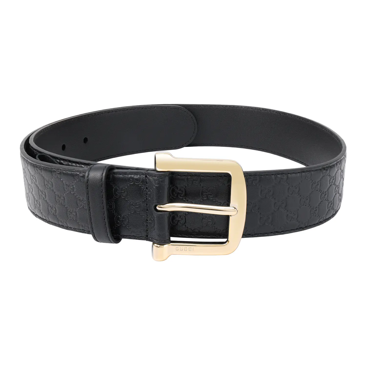 

GUCCI Кожаный ремень с наполовину принтованной пряжкой, Black Gold Head
