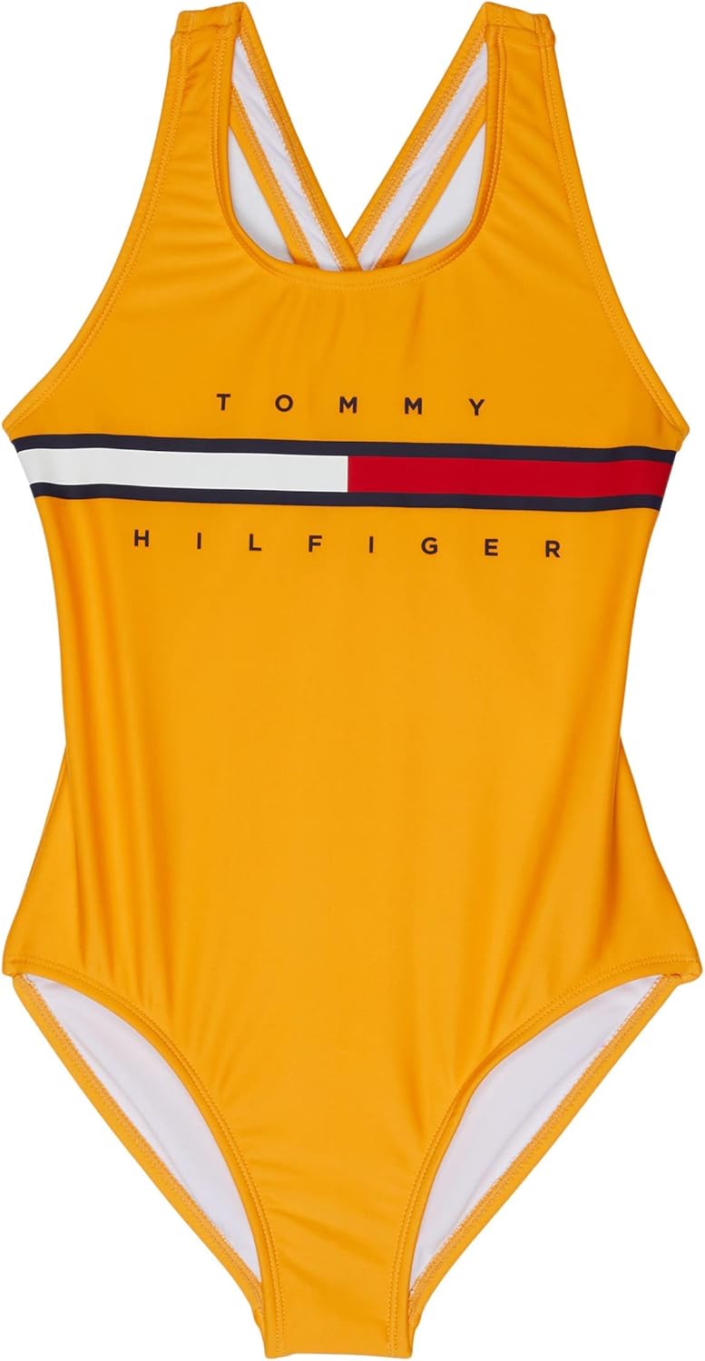 

Слитный купальник Tommy Hilfiger для девочек с защитой от солнца UPF 50+, быстросохнущий, Saffron