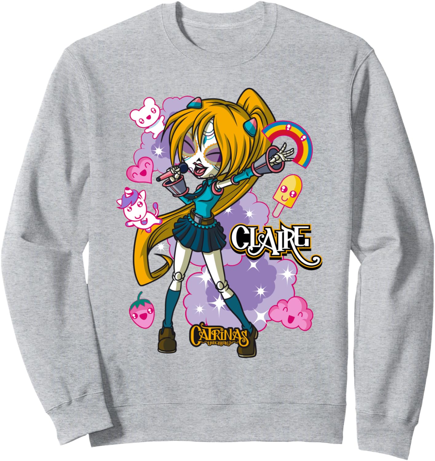 

Подземный мир Катрины - красочная толстовка с дизайном ко Дню мертвых Catrinas, серый