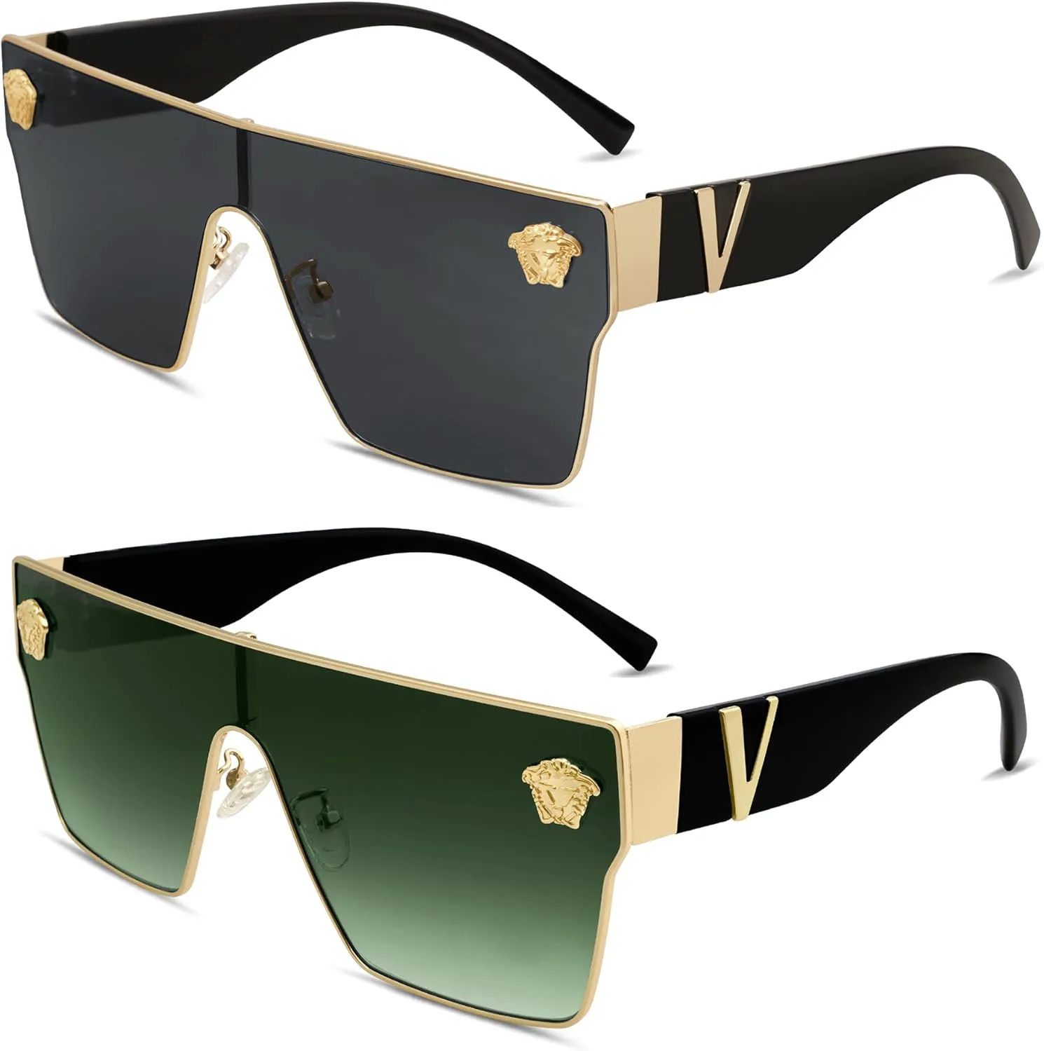 

Солнцезащитные очки Allarallvr увеличенного квадратного размера для женщин и мужчин, винтажные, модные, классические, модель AR82087, Black+deep Gradual Green