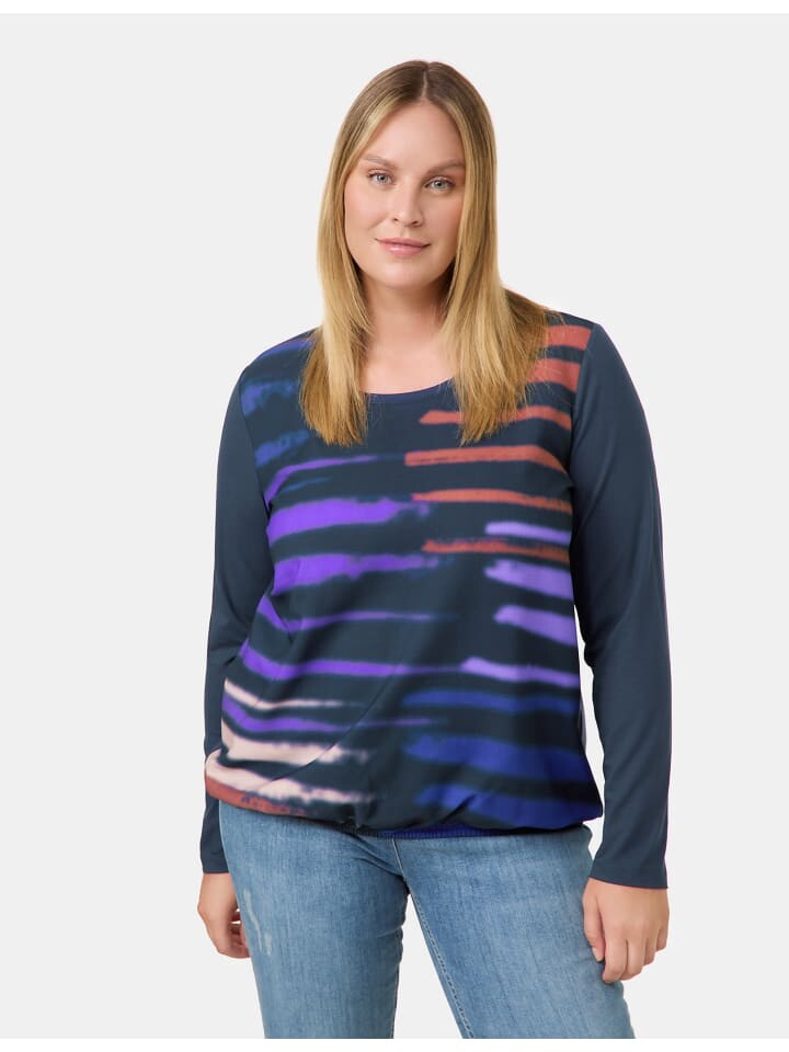 

Лонгслив SAMOON T-Shirt Langarm Rundhals, цвет Dark Lake Blue gemustert