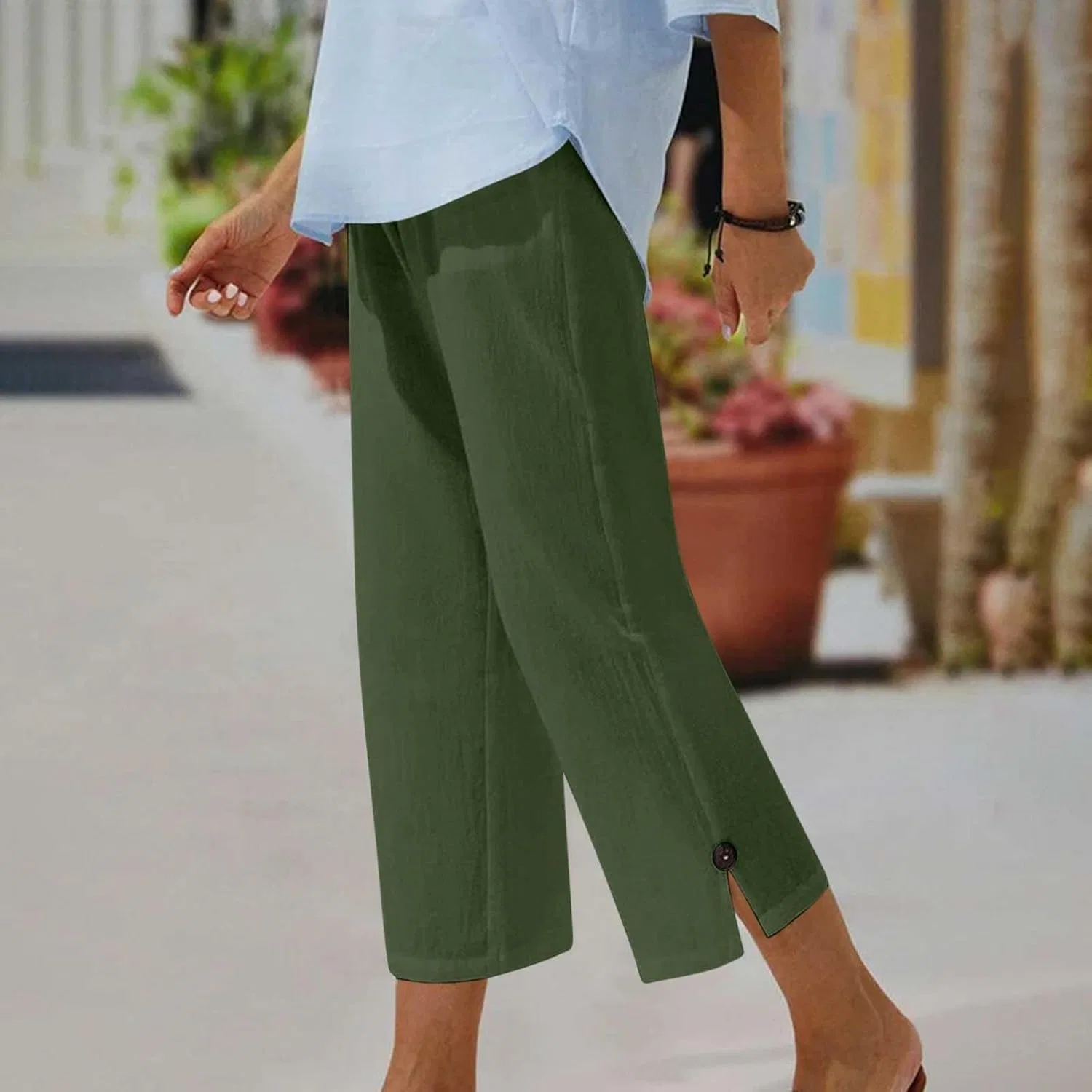 Брюки Casual, Linen, Army Green — фото 3