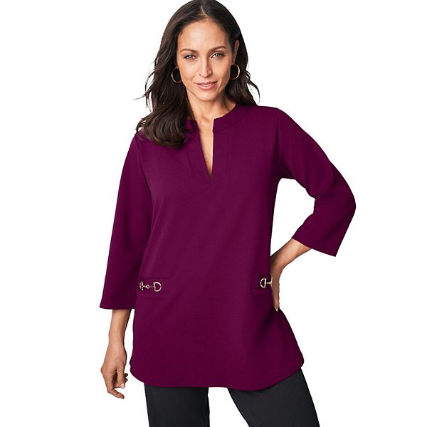 

Женская туника plus size с золотыми деталями и разрезом на горловине Jessica London, Dark Berry
