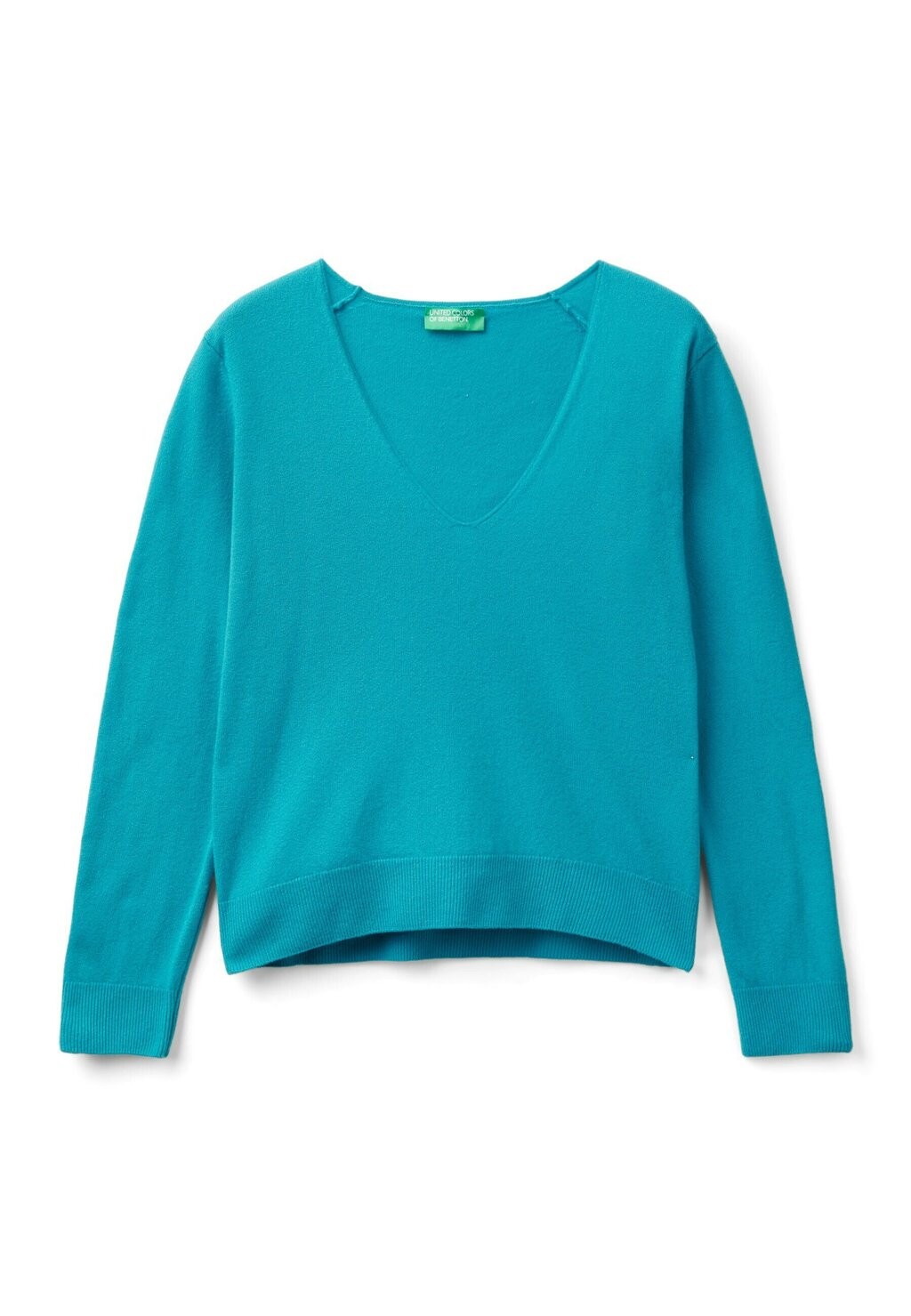 

Джемпер V NECK WITH MINIMAL FINISHES RELAXED FIT RUBBED CUFFS AND HEM United Colors of Benetton, синий