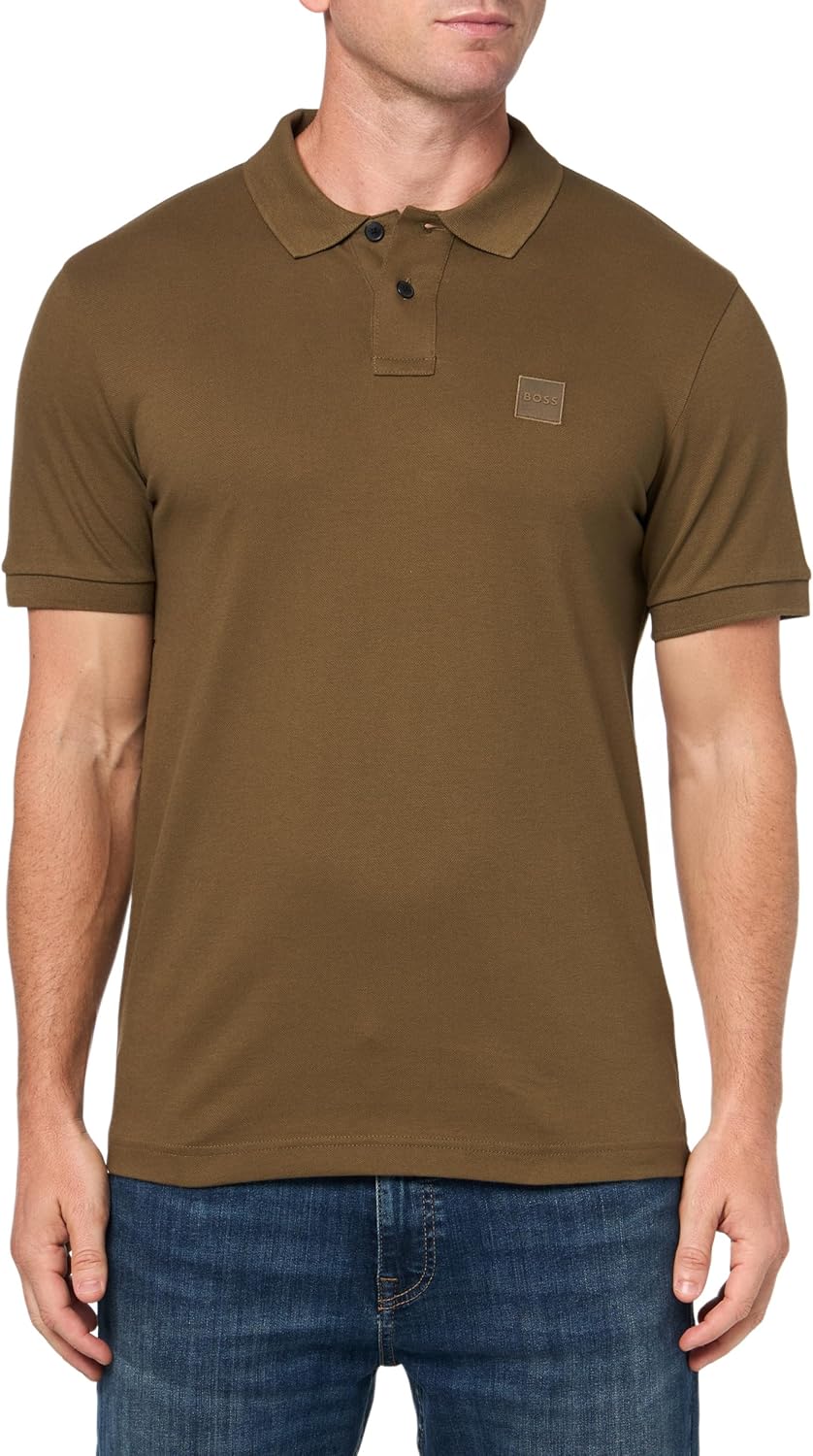 

BOSS Мужская поло с квадратным логотипом, приталенная, пике, Burnt Olive, Хаки, BOSS Мужская поло с квадратным логотипом, приталенная, пике, Burnt Olive
