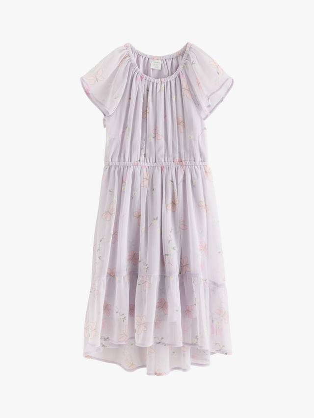 Детское платье из шифона с цветочным принтом и ярусами Lindex, Light Dusty Lilac — фото 4