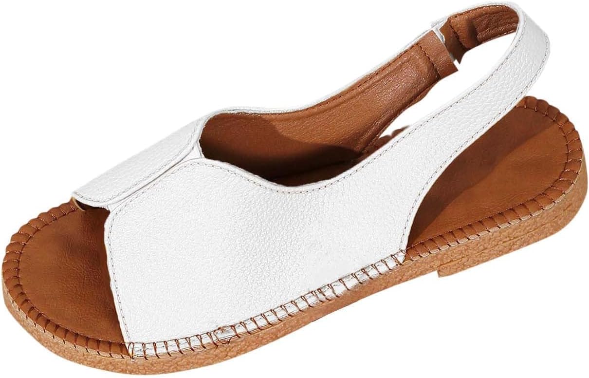 

Женские сандалии с открытым носком, низкий каблук, широкая посадка, удобные, легкие сандалии, пляжные, для дома и улицы, обувь для прогулок, повседневные сандалии с ремешком на щиколотке, массивная плоская подошва Generic, белый