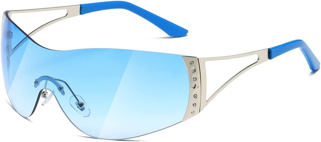 

Солнцезащитные очки Y2K для женщин и мужчин, модные, без оправы, обтекаемые, с градиентными линзами, стильные, увеличенного размера TIANYESY, Silver Frame Gradient Blue