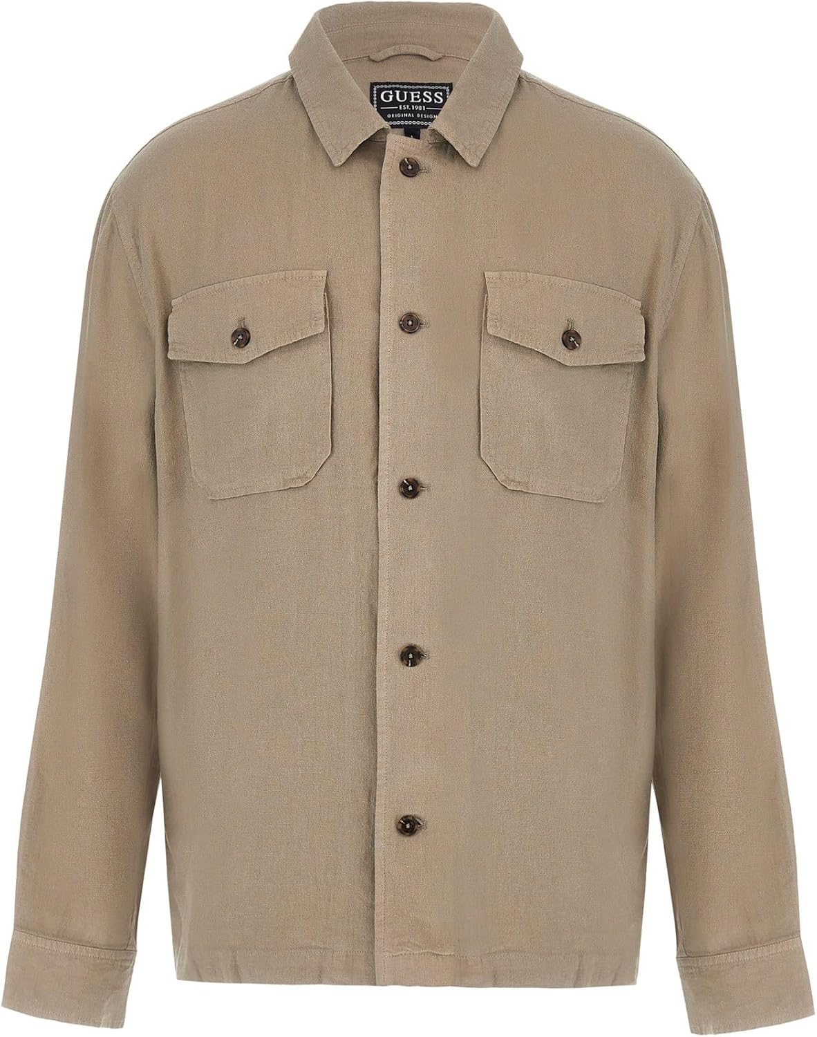 

GUESS Мужская экологичная льняная рубашка Fletcher, Sage Plant Multi