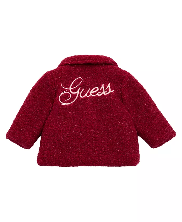 Детское пальто для девочек с люрексом и утепленной подкладкой Sherpa Guess, красный — фото 2