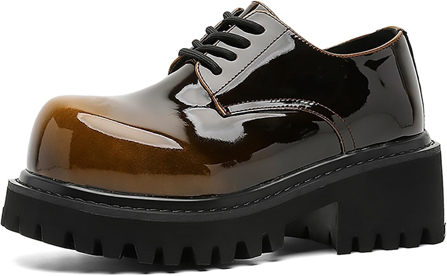 

Мужские оксфорды на платформе из градиентной лаковой кожи с большим круглым носком и массивным каблуком, дерби, повседневная мода, шнуровка, деловая обувь для офиса Bwseobg, желтый