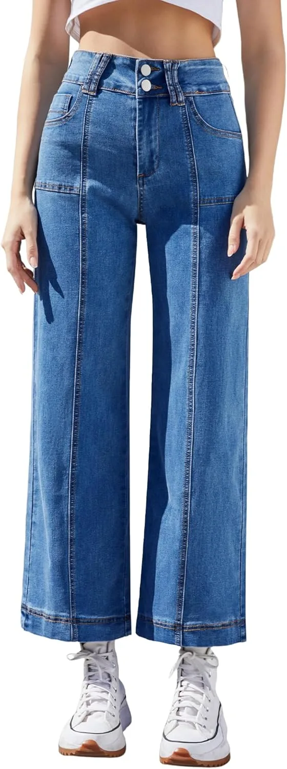 

Женские джинсы Wide Leg Petite с высокой посадкой, стрейч, укороченные Queenwin