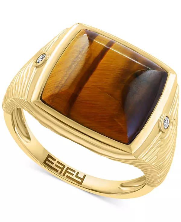 

Мужское кольцо Effy с тигровым глазом и бриллиантами в огранке «кушон» из 14-каратного золота Effy Collection, gold