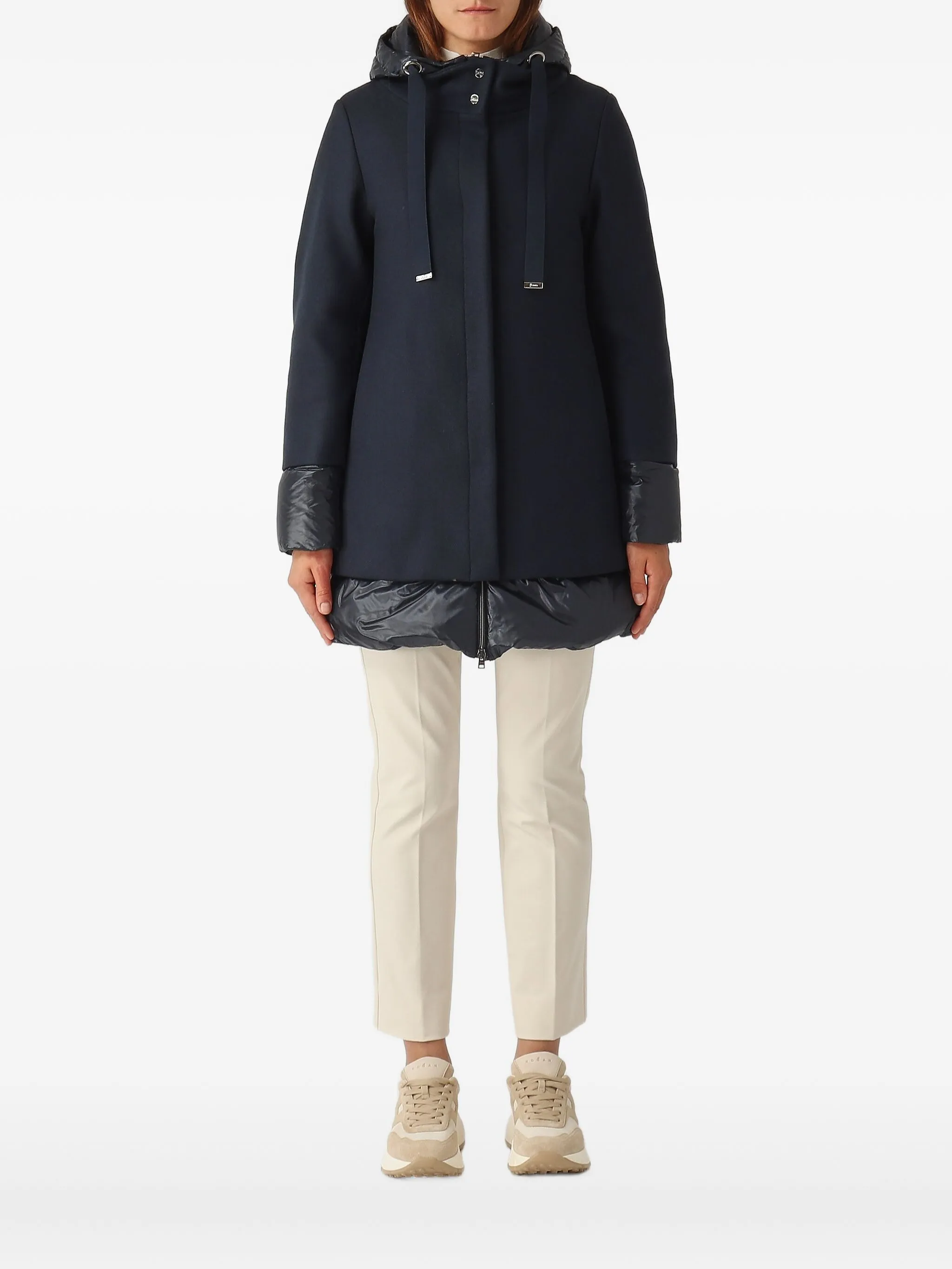 

Пуховик А-силуэта с капюшоном Herno, синий