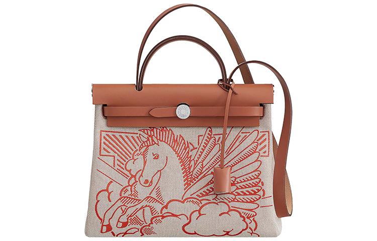 

Сумка Herbag Zip Canvas With Leather, через плечо, кросс-боди женская оранжево-коричневая HERMES