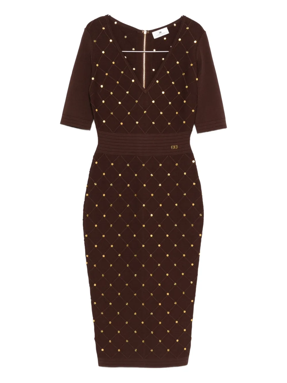 

Платье с V-образным вырезом и декоративной отделкой Elisabetta Franchi, коричневый