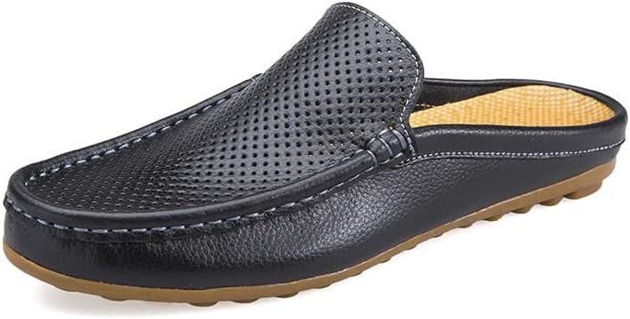

Мужские классические кожаные тапочки Santimon, повседневные, для офиса и дома, без задника, дышащие, перфорированные лоферы для мужчин, черный