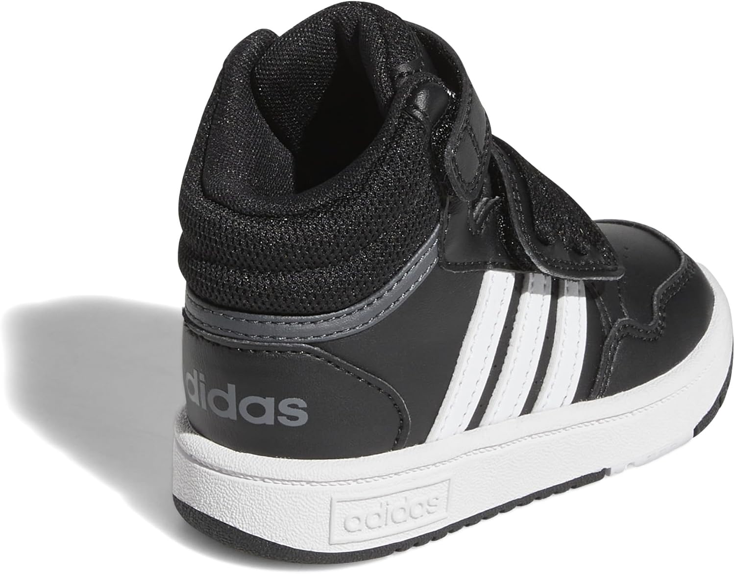 Детские кроссовки Adidas для девочек, средняя высота, застежка на липучке, белый/черный/серый — фото 3