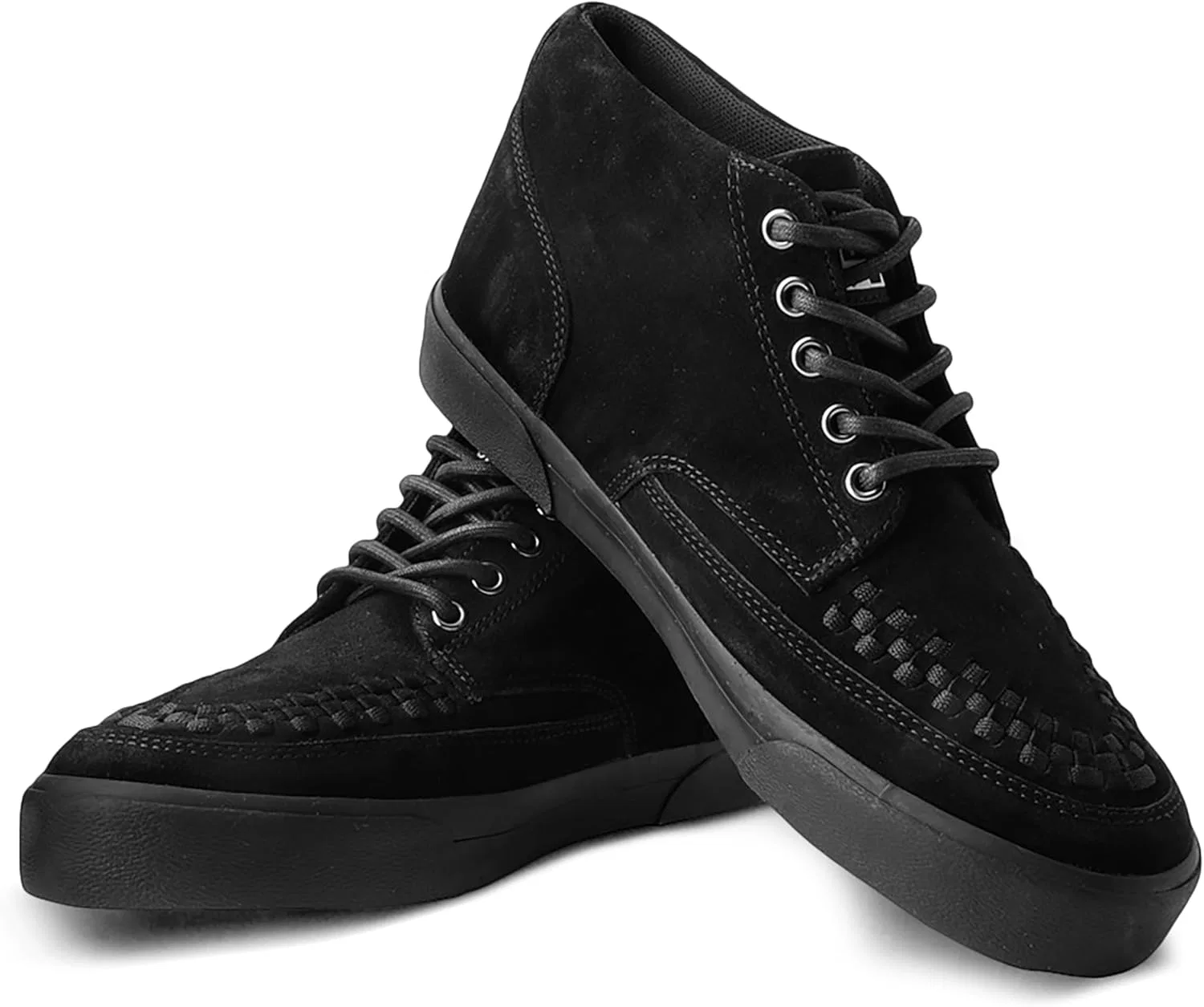 Кроссовки TUK Mid Top Creeper Trainers - Мужская и женская обувь - Стиль "шайба", "готика" и "рокер", кожаные и замшевые, на шнуровке T.U.K, Black (Black Suede) — фото 4