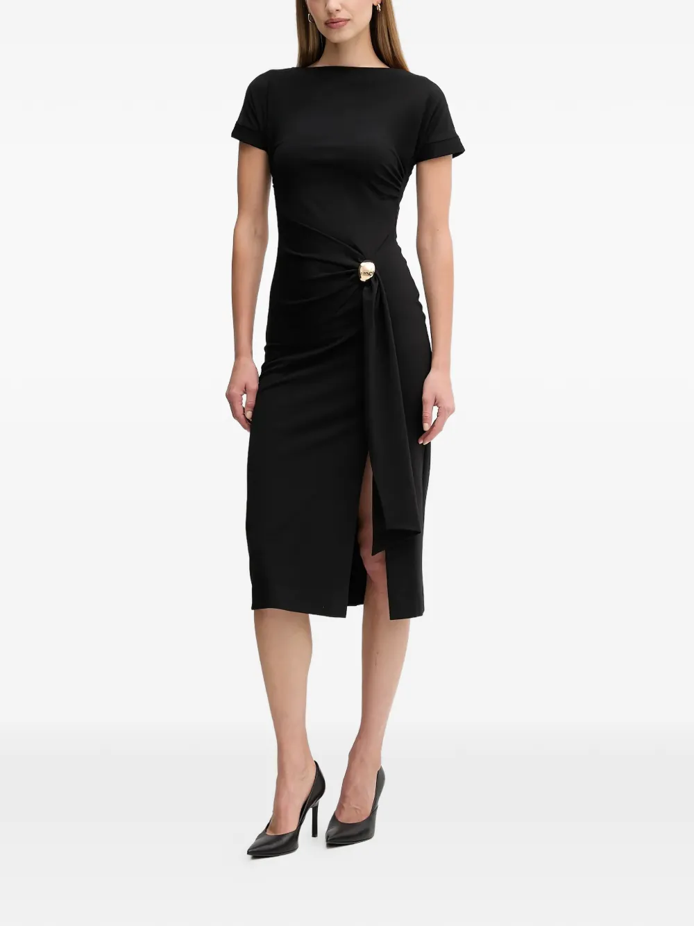 

Платье миди с кольцевым декором Sandro Ferrone, черный