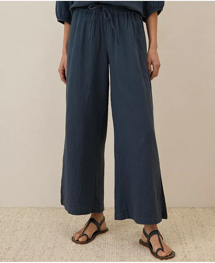

Женские брюки с разрезом по низу из двойного муслина Coastal Organic Cotton Pact, синий