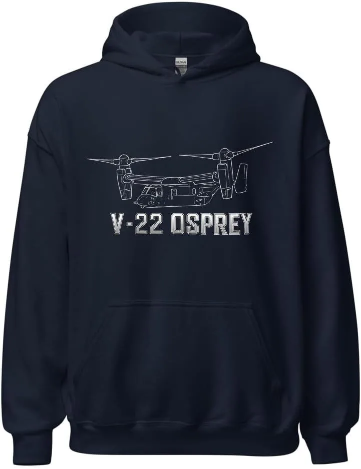 Толстовка V-22 Osprey с капюшоном - свитшот с принтом винтокрыла Tiltrotor, подарок для фаната авиации Generic, темно-синий